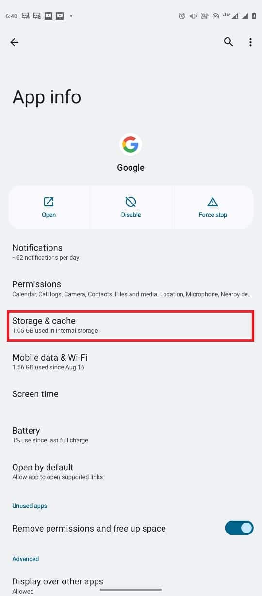 Locate and tap on Storage & cache