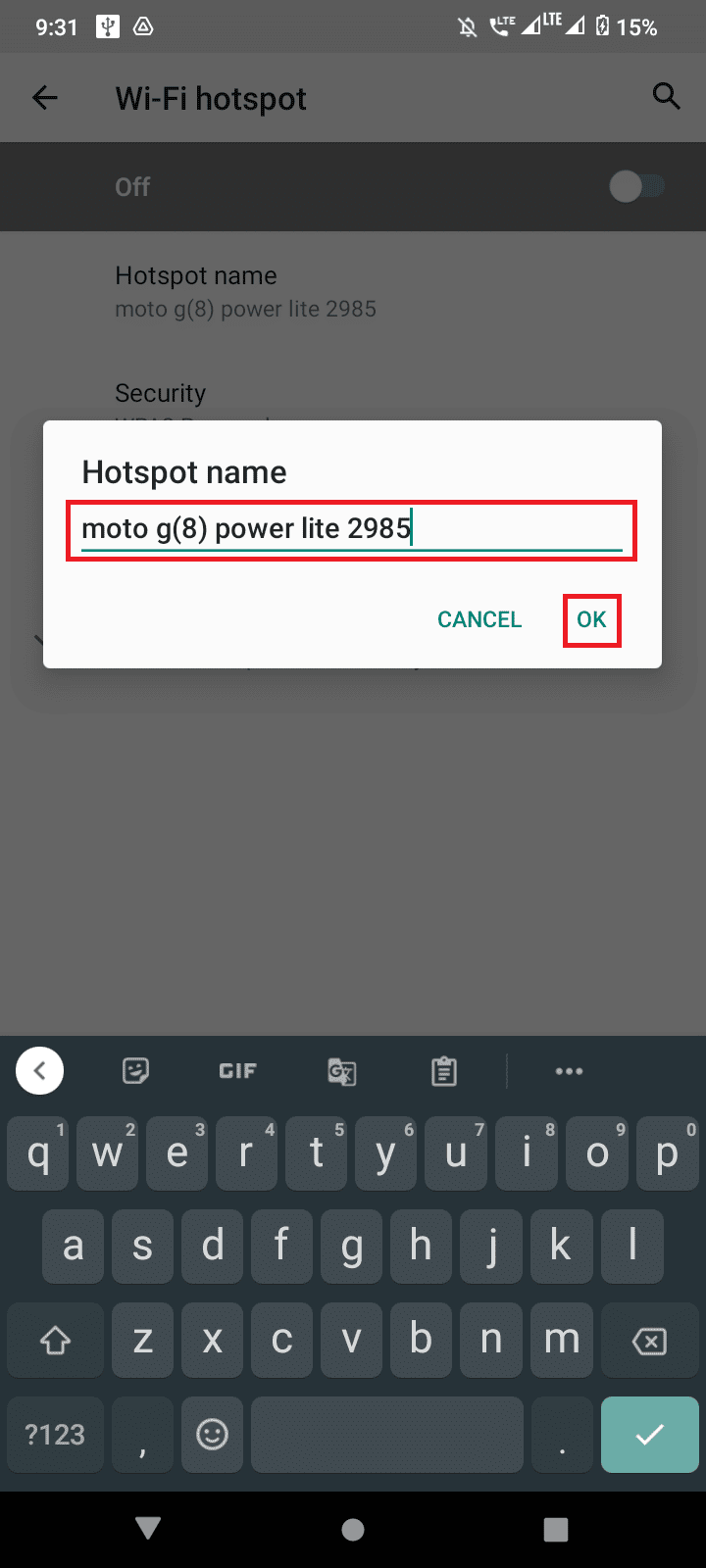 enter a name and tap ok