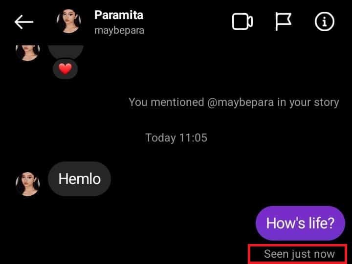 If the receiver has seen your sent message, you can see seen under the particular message
