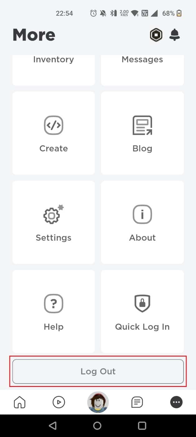 Swipe down and tap on Log Out at the bottom | switch accounts on Roblox