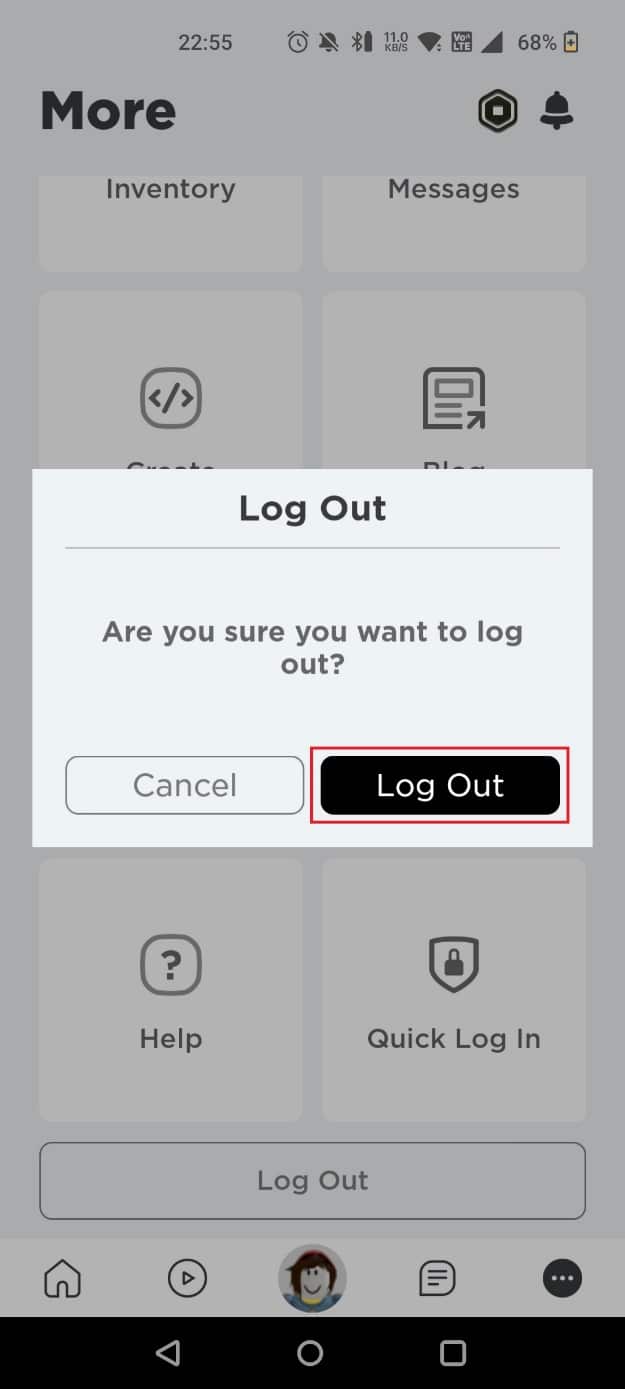 Tap on Log Out in the pop-up