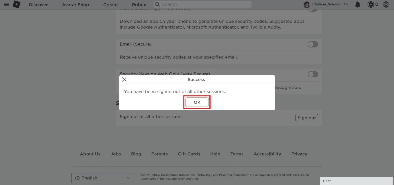 Click on OK in the prompt | switch accounts on Roblox