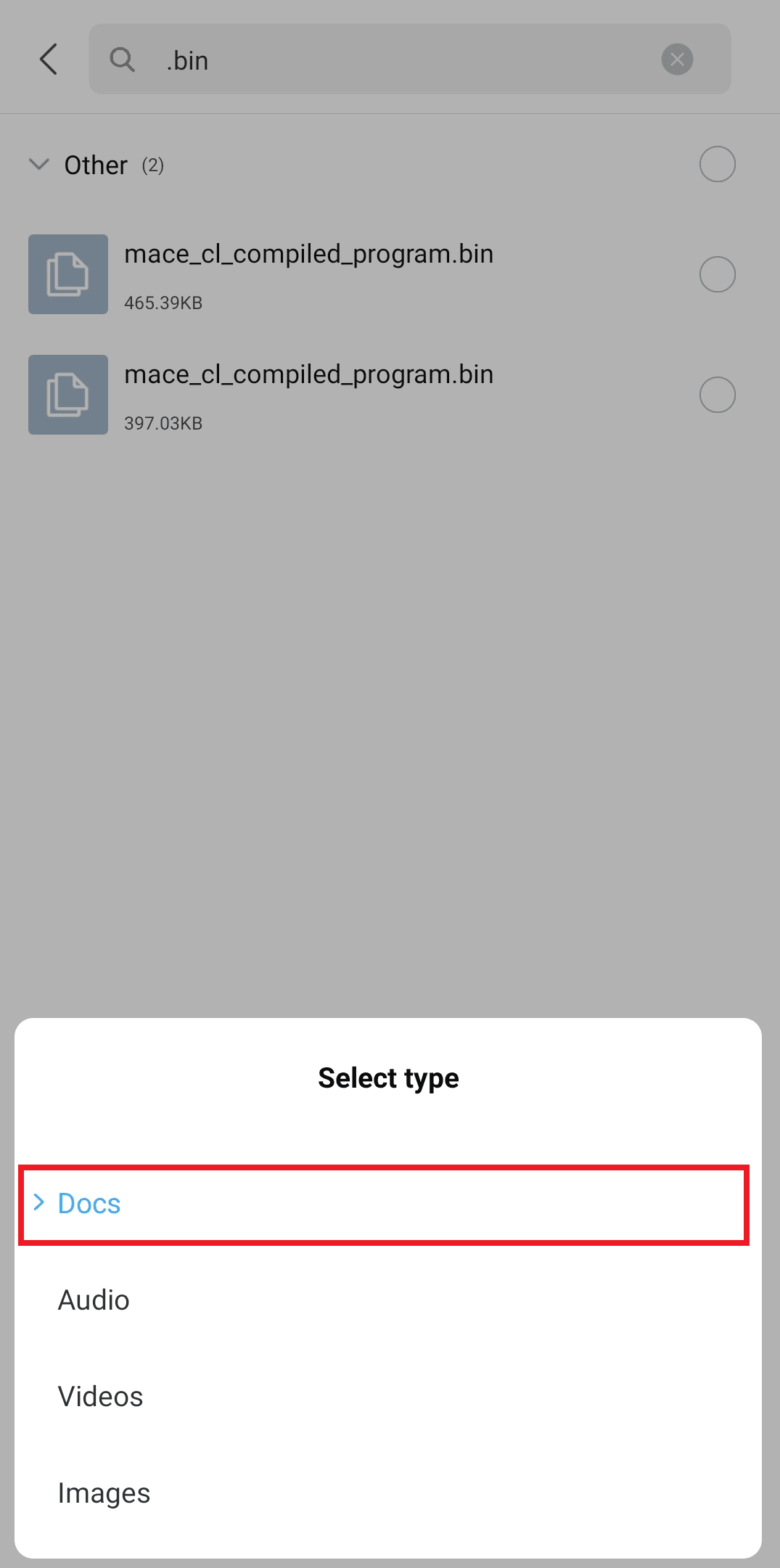 different formats to open the selected file