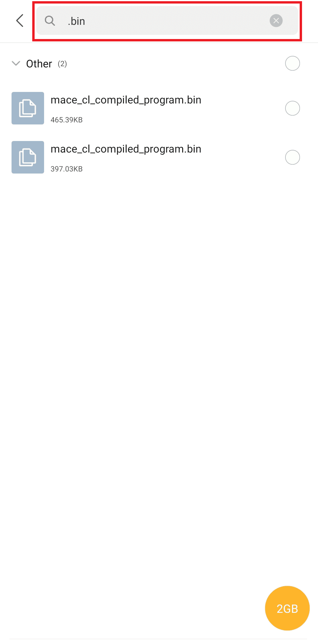 type .bin in the search bar