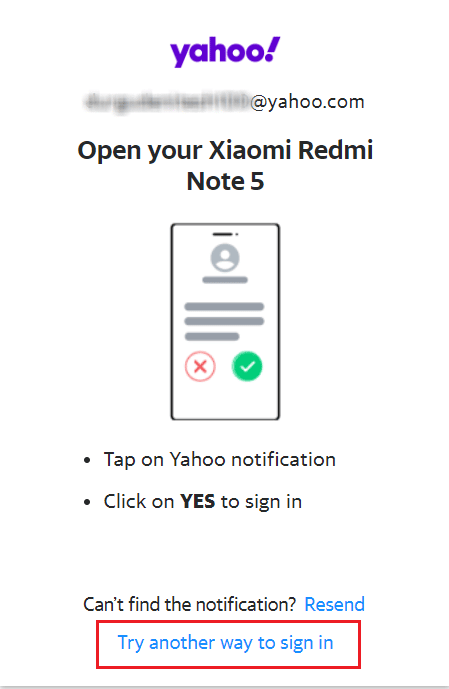 click on Try another way to sign in | How to Change Phone Number on Yahoo Mail
