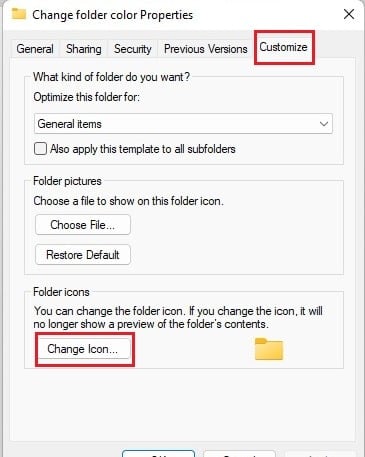 Click on Customize and then select Change Icon