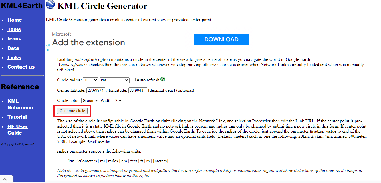 Click on Generate Circle