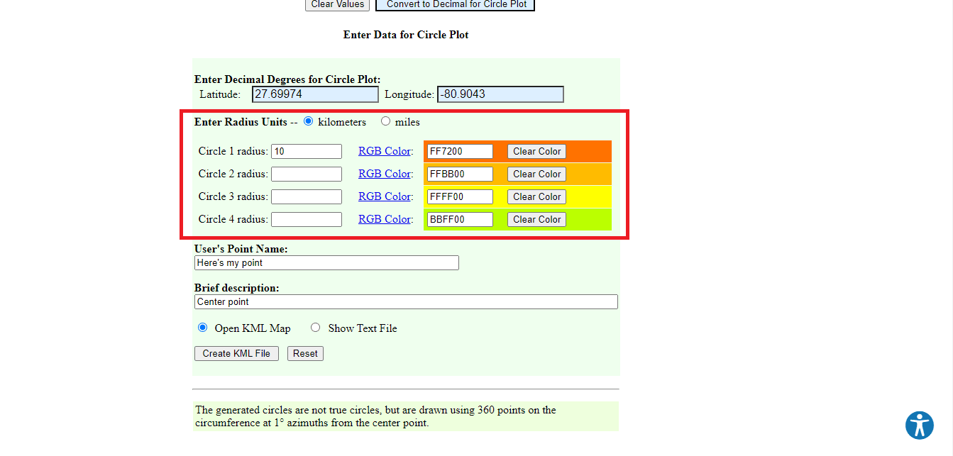 Edit the radius details like the measurement unit, color and number of circles