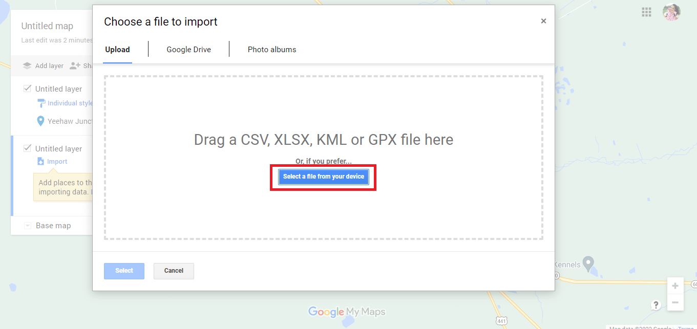 Click on Select a file from your device option