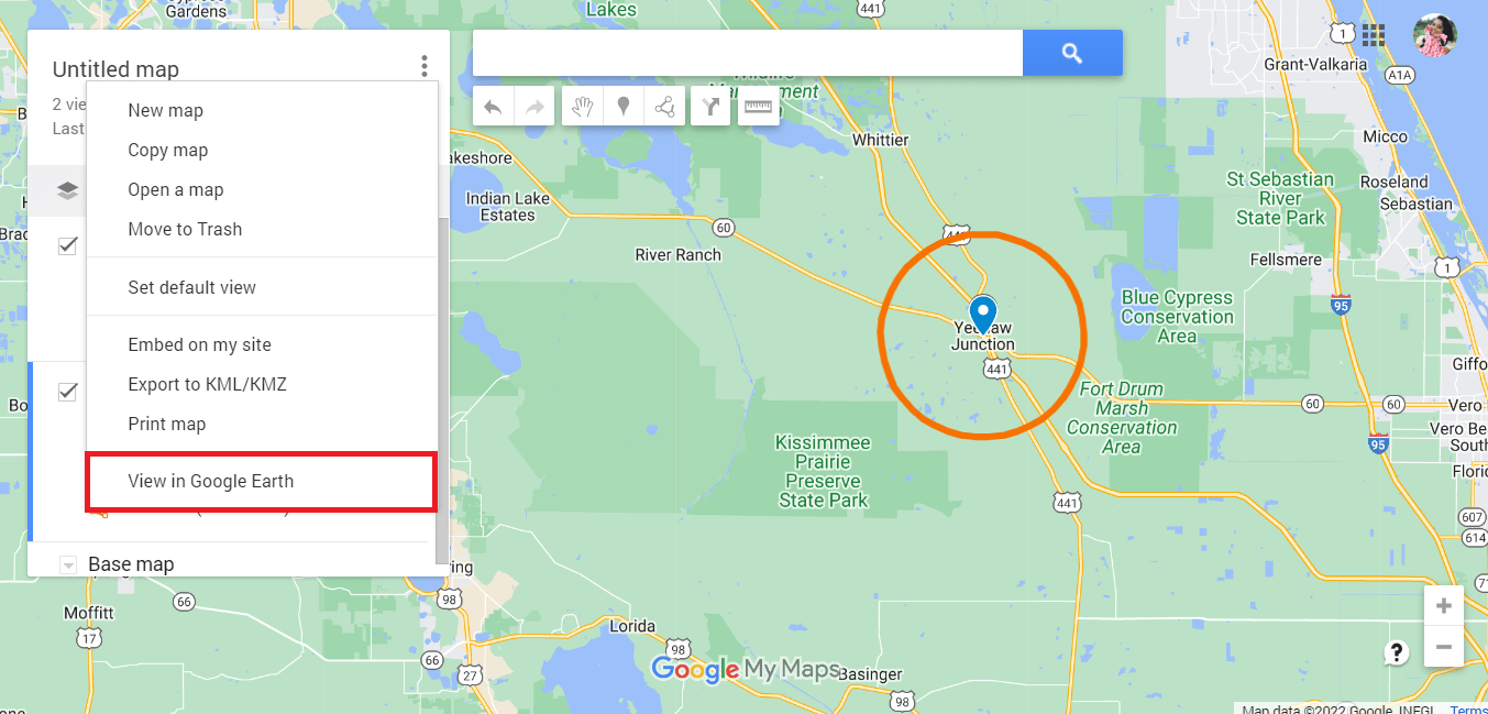 Click on View in Google Earth option