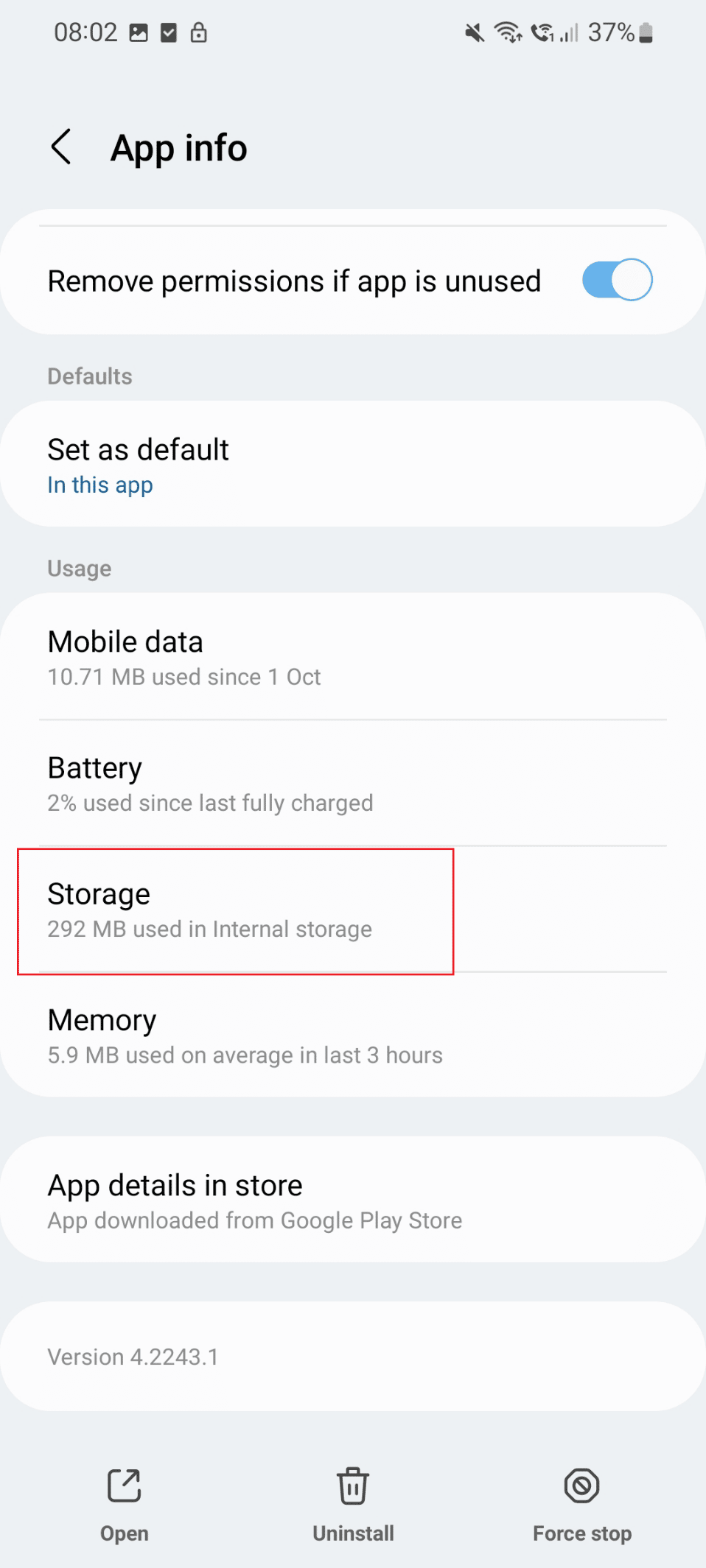 tap on the Storage option