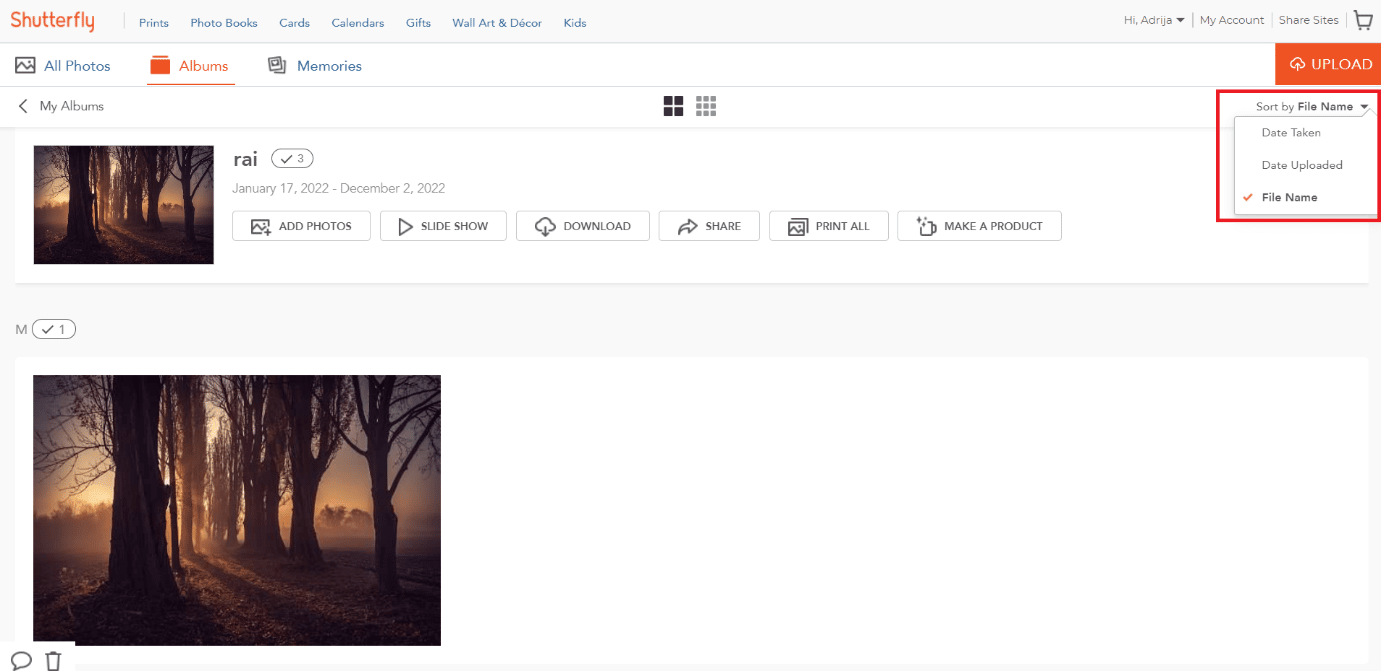sort by options | How to Delete Photos from Shutterfly