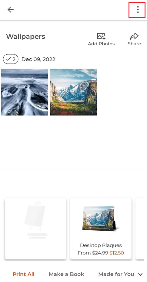 Tap on the three-dotted icon from the top right corner | How to Delete Photos from Shutterfly