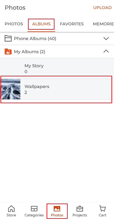 Photos tab - ALBUMS section - desired folder