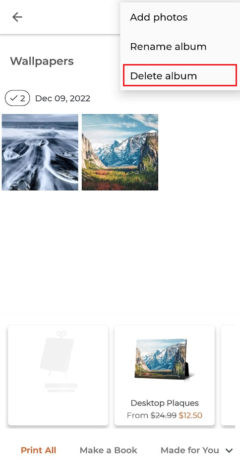 tap on Delete album