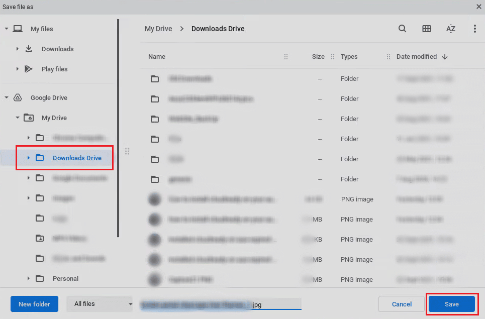 Select the desired folder and click on Save | How to Delete Images on Chromebook Read Only