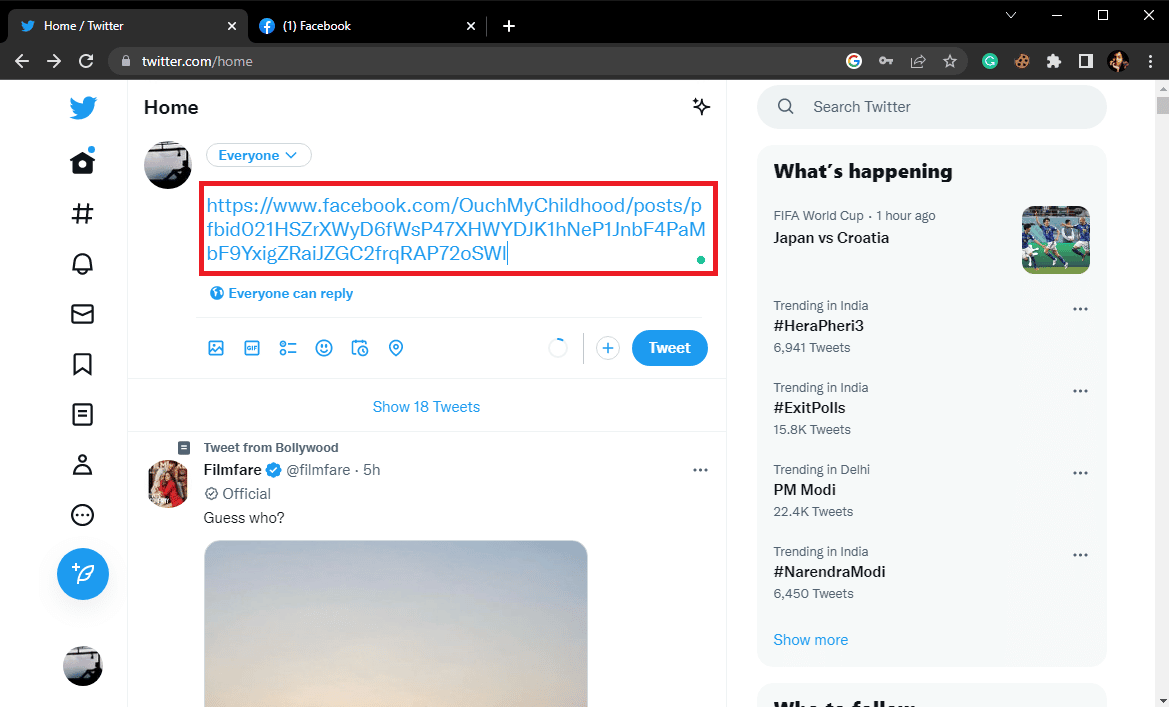 Click on the What’s happening? textbox and paste the copied link