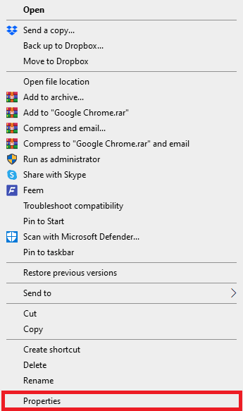 Right-click on the Google Chrome desktop icon and click on Properties