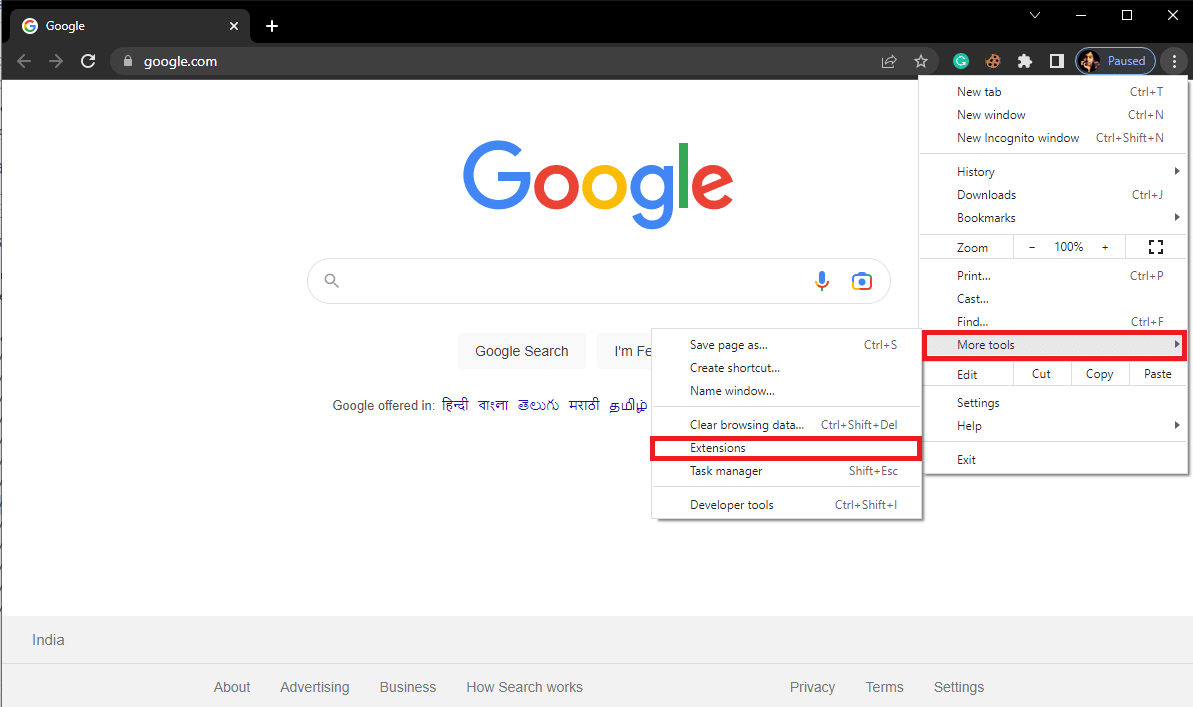 click on More Tools and then click on Extensions