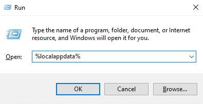 In the Run prompt type %localappdata% and press the Enter key