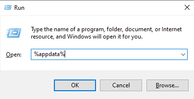 In the Run prompt type %appdata%