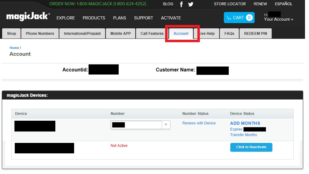 Click on your Account tab to see your account details | How to Renew Your magicJack Account