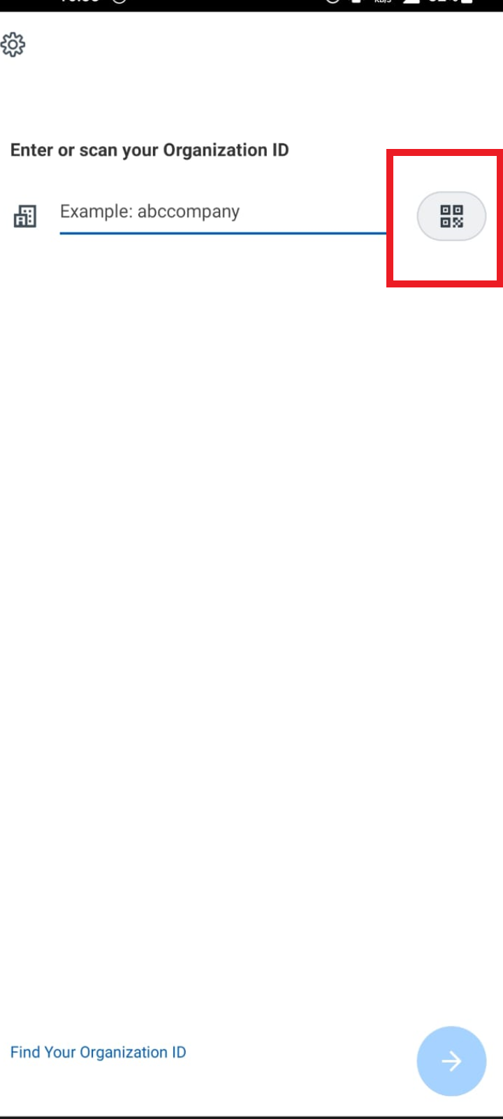 . Open the Workday app and select the QR scanning symbol