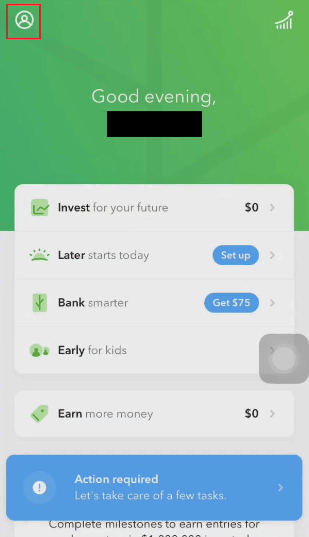 Tap on the profile icon from the top left corner