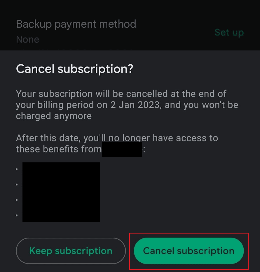 tap on Cancel subscription from the popup | 