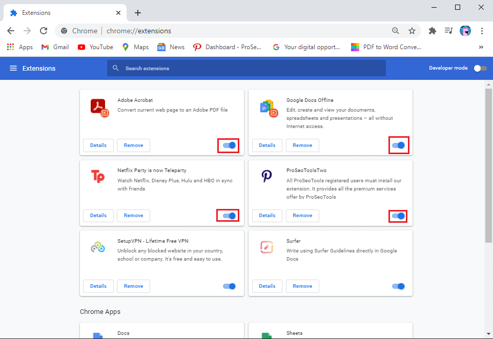 turn off the toggle next to each extension to disable it. Top 11 Ways to Fix Virus Scan Failed Error in Google Chrome