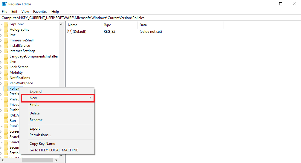 right-click on Policies and click New 