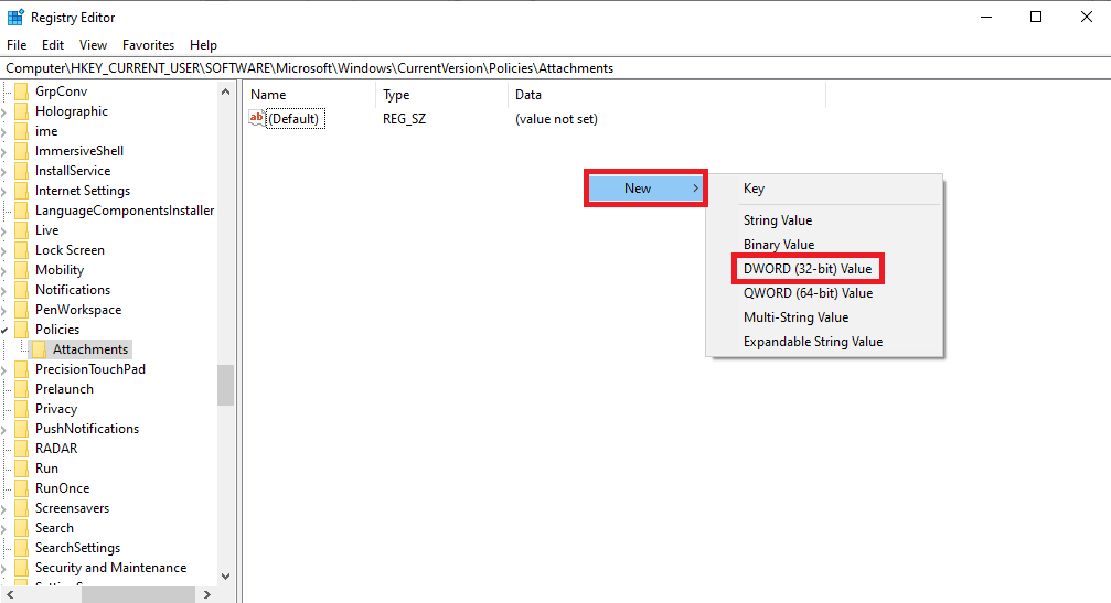 click on DWORD (32-bit) Value 