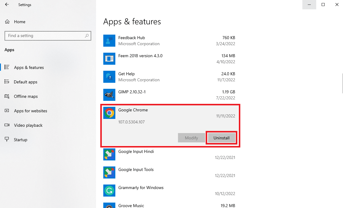 navigate to and click on Google Chrome and click Uninstall 
