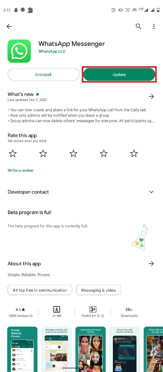 tap on Update. Fix WhatsApp File Format Not Supported on Android