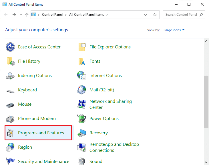 Select Programs and Features 
