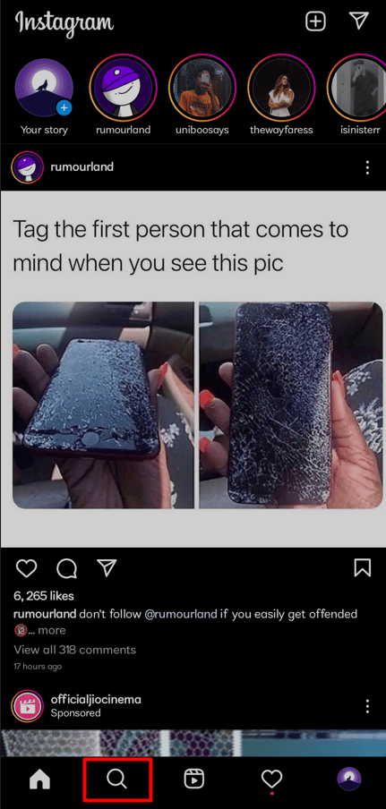 Tap the search bar on your Instagram. | How to Track an Instagram Account Location