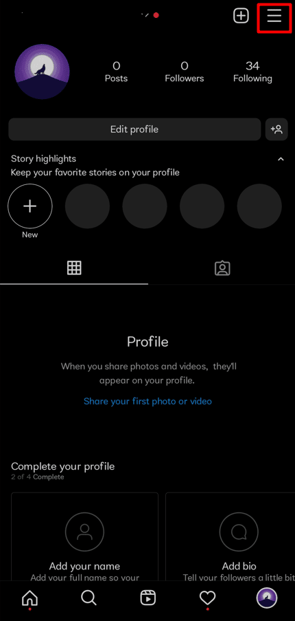 Open Instagram and tap on the hamburger icon in the right corner.