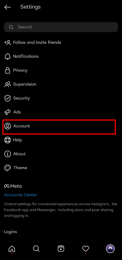 Now, Choose Account. | How to Track an Instagram Account Location