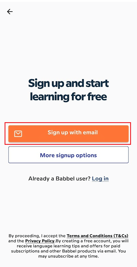 tap on Sign up with email |