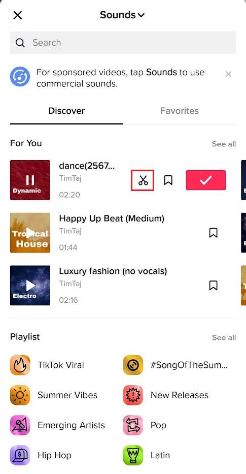 Tap on the scissors icon to trim it