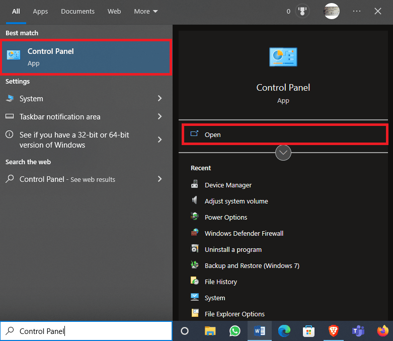 Search for and open the Control Panel | clean HP printhead