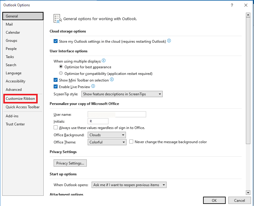 Click on Customize Ribbon