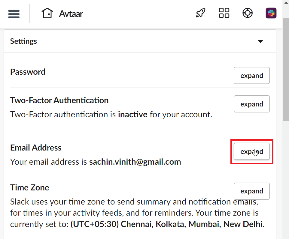 click on expand present near Email address