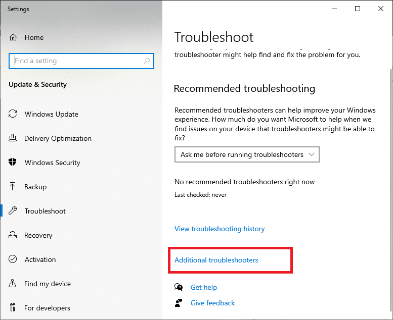 Click on Additional troubleshooters