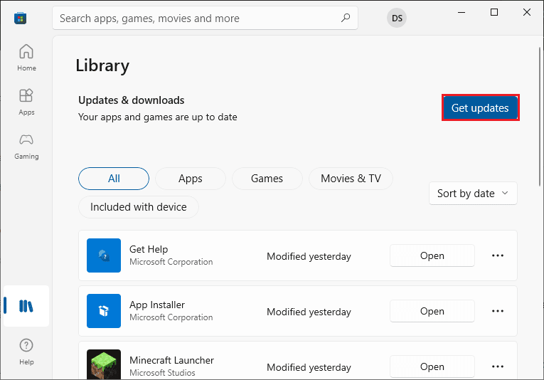 Click on the Get updates button | 0x80073CFB activation error