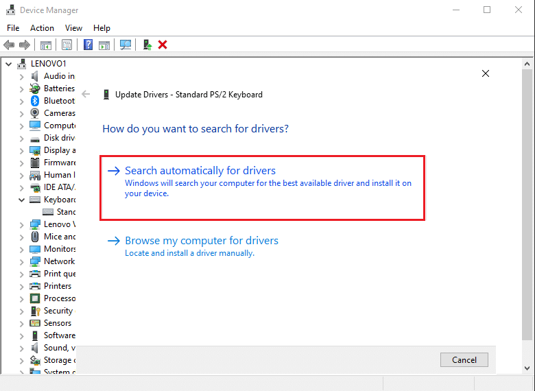 click the Search automatically for drivers option