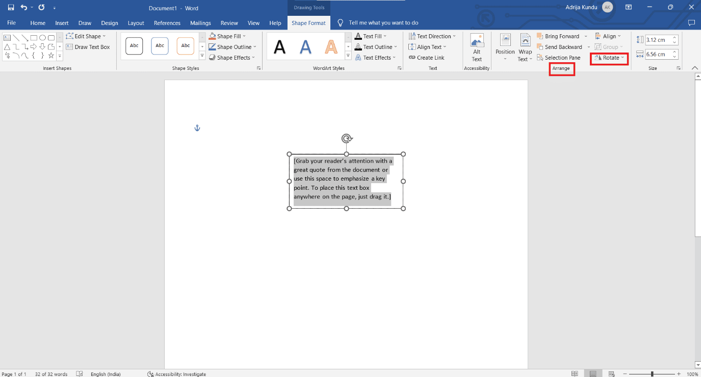 Select the Text box and under Arrange, click on Rotate - How to Type Backwards in Keyboard?12