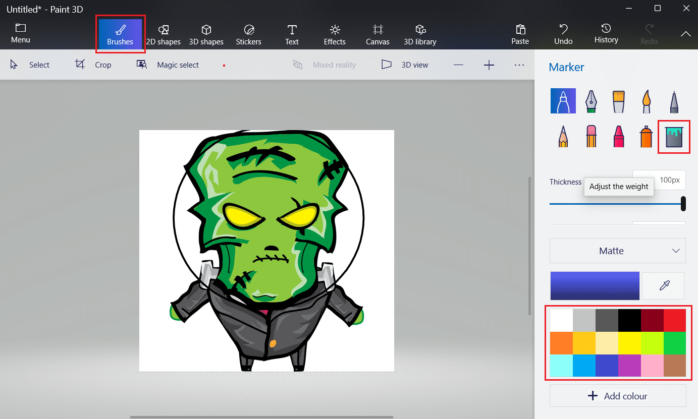 Brushes tab - Fill icon - any color