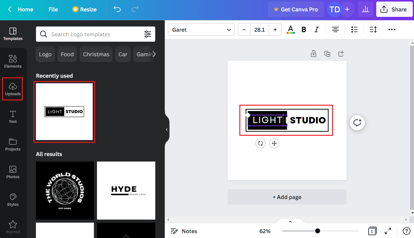 Uploads tab - Upload files and upload your logo - uploaded logo - Double-click on the text and change it | How Can You Change Mixer Avatar