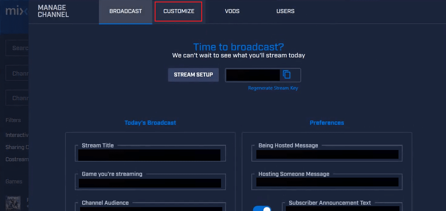 Click on the CUSTOMIZE tab from the top
